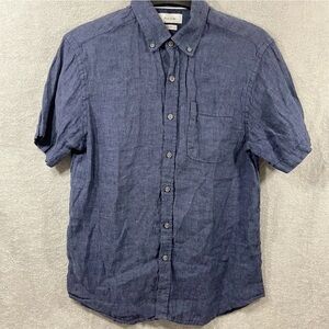 Porter & Ash  Men's denim Blue‎ Button-Up Shirt 100% Linen sz Large